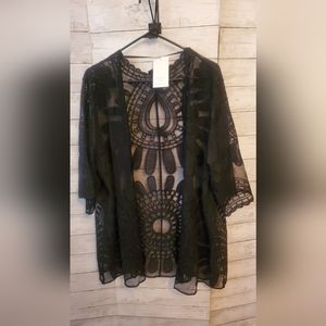 One Size Black Lace Short Kimono Top New w Tags